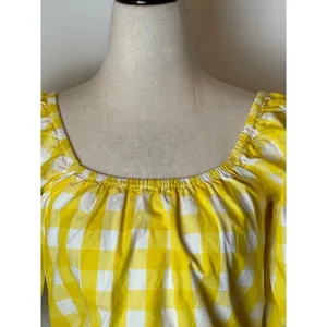 Color Me Courtney Shirt Women Small Yellow White Gingham Cropped Kris Top Boho‎ thumbnail 8