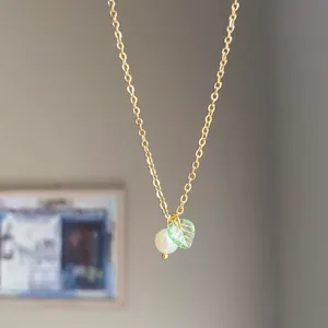 Handmade freshwater pearl & leaf fairy statement necklace🍃 thumbnail 2
