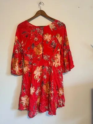 Free People Pink Red Floral Eyes On Your Floral Trapeze Dress w Pockets thumbnail 9