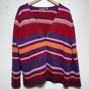 Nordstrom Women Cotton Ramie Cardigan Sweater Large Multi Striped V-Neck Kidcore thumbnail 1