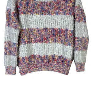 Gilli Striped Popcorn Knit Boat Neck Sweater White Multicolor Boho Size M thumbnail 4
