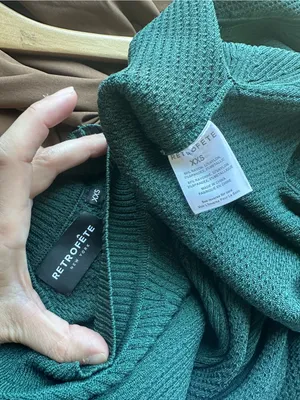 Retrofete Green Knit Sweater Dress Pleated Mock Neck Long Sleeve Short XXS thumbnail 4