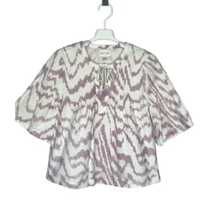 Saylor Lavender White Ikat Pintucked Tie Front Top Size Small thumbnail 3
