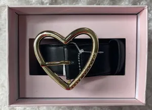 Juicy Couture Black Belt Heart shaped Buckle Gold Tone Adjustable Size M/L NEW thumbnail 1