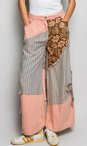 POL Striped Floral Patchwork Wide leg Pants with Side Big Star‎ Patch thumbnail 1
