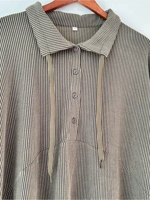Oversized Olive Green Ribbed Stretchy Pullover Shirt sz XL thumbnail 3