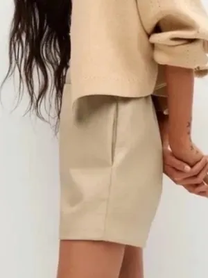 Mango High-Waist Faux Leather Tan Pull-On Shorts Size M NWT thumbnail 7