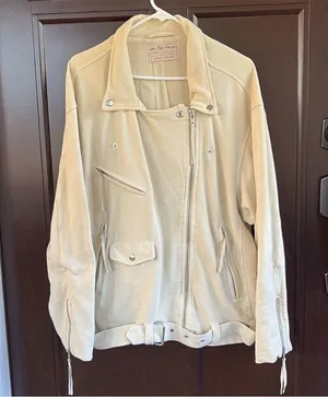 EUC Free People Rebel Moto Jacket Vanilla Cream Size Large Retail $198.00 thumbnail 5