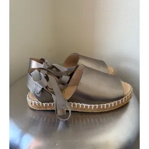 VESTIMENT Metallic Grey Espadrille Flatform Sandals Ribbon Tie Shoes Womens 6US thumbnail 4