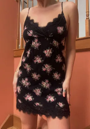 American Eagle Black And Pink Floral Dress thumbnail 1