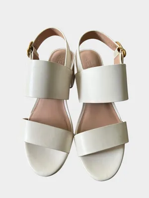 Aerosoles Camera Platform Sandals Size 10 Eggshell Leather Block Heel thumbnail 4