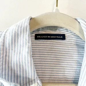 Brandy Melville Stephanie Long Sleeve Striped Button Down Shirt Blue M thumbnail 3