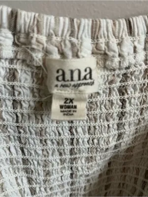 a.n.a. Rayon & Linen Blend Dress with Pockets Cream with Brown Stripes 2X thumbnail 4