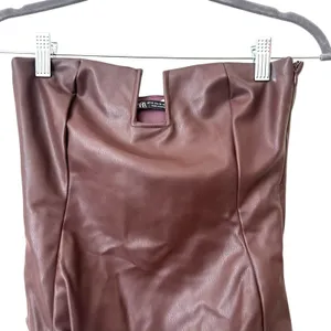 ZARA Faux Leather Sleeveless Bodysuit Brown‎ X-Small thumbnail 4