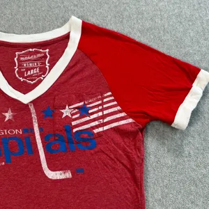 Washington Capitals Mitchell & Ness Tee Shirt Women's LG V-Neck Distressed Retro thumbnail 4