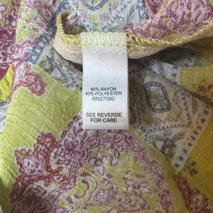 Cato Womens Patchwork Print Ruffle Tie Neck Blouse‎ Pink Yellow Size L thumbnail 8