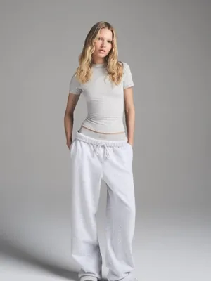 SKIMS (G23) Cotton Fleece Classic Straight Leg Pant – Light Heather gray – small thumbnail 2