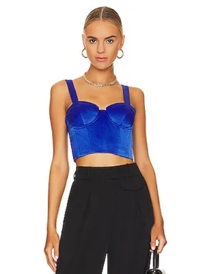 Alice + Olivia Jeanna Bustier Smocked Crop Top in Royalty Size 0 thumbnail 5