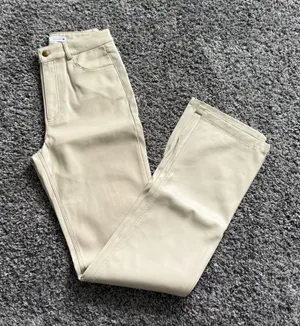 Zara Cream Boot Cut Faux Leather Pants thumbnail 1