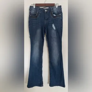 Y2K l.e.i. Style‎ Ashley Low-Rise Flare Jeans Size 9 Regular Distressed Denim thumbnail 13