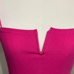 Zara Cami Top Womens Small Hot Pink Ribbed Notched V-Neck Spaghetti Strap‎ NEW thumbnail 2