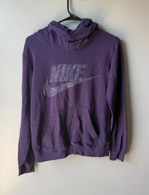 Nike Women’s Purple Funnel Neck Hoodie Sweatshirt Small Pullover Graphic thumbnail 1