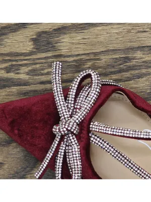 A New Day Rhinestone Bow Velvet Heels 94656737 Burgundy Red 7M thumbnail 8