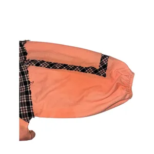 POL Womens Peach Waffle Knit Plaid Flannel Trim Zip Up Hoodie MFT584 Orange M thumbnail 7