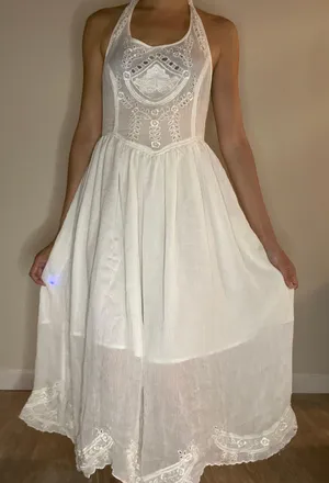 Free People New Romantics collection dainty lace halter tie white dress S thumbnail 2