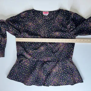 Kate Spade Polka Dot Wrap Blouse‎ Size XS Black Peplum Long Sleeve Preppy Office thumbnail 7