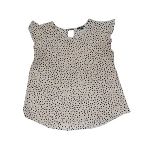 Papermoon Tan and Black Polka Dot Blouse Size Large Flutter Sleeves Chic Office thumbnail 2