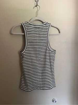 Tuckernuck Stripe Anthos Cotton Tank Top Sz M Ribbed Black White thumbnail 7