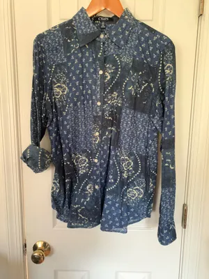 Retro RL Chaps Blue Mixed Media Cotton Button Down thumbnail 2