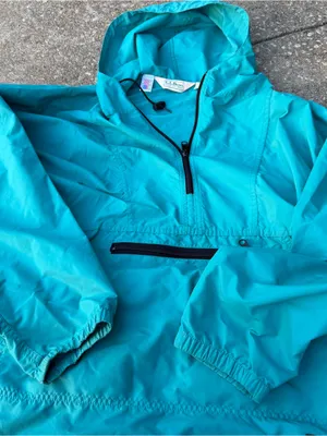 L.L.Bean Anorak Jacket Large Teal Hooded Pullover Made USA 90s Vintage thumbnail 1