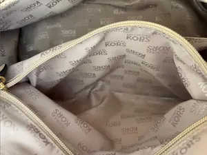 Michael Kors White & Beige Logo Satchel with Gold Hardware thumbnail 7