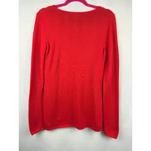 Old Navy Red V-Neck Long Sleeve Sweater Medium Womens Knit Pullover thumbnail 4