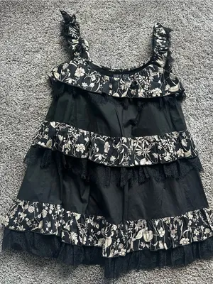 Dolls Kill Black Dress with Cream Floral Ruffles thumbnail 1