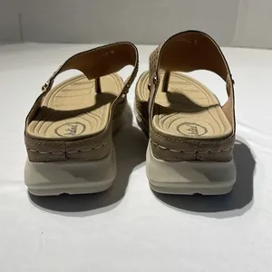 Italina Tan Textured Rhinestone Comfort Wedge Sandal Size 38 (7.5) New Without T thumbnail 4