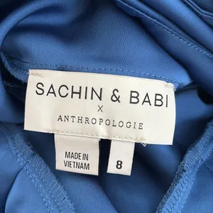 ANTHROPOLOGIE Sachin & Babi Ruffled Maxi Dress V-Neck Flutter Sleeves Blue 8 thumbnail 7