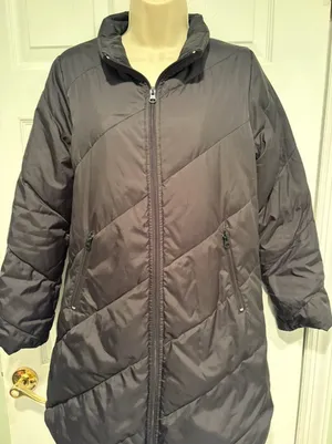 United Colors of Benetton Down Puffer Coat Women’s L‎ Black Y2K Gorpcore Long thumbnail 1