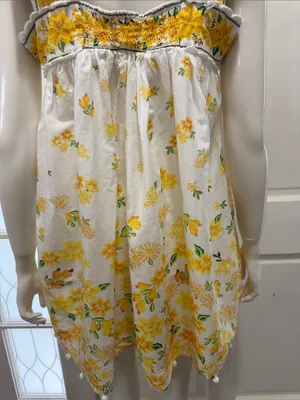 FARM Rio 100% Cotton Azaleia Yellow Floral Tie Straps Mini Dress Size Large thumbnail 12