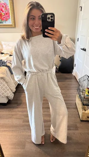 BUCKETLIST Light Gray Wide-Leg Jumpsuit with Elastic Waist thumbnail 1