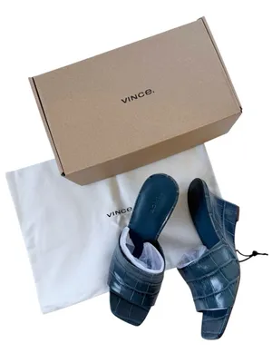 VINCE Pia Leather Wedge Sandals - Lake Blue Size 9 thumbnail 1