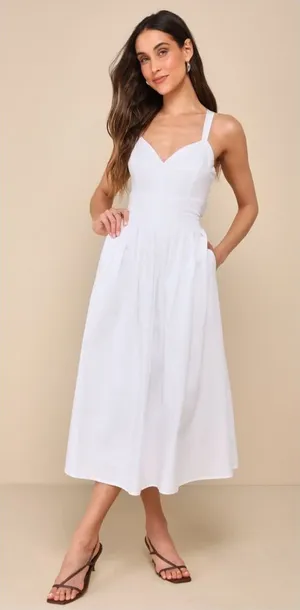 Lulu's Strolling Sicily White Pleated Backless Midi Dress With Pockets thumbnail 1