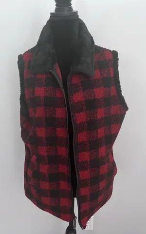 Woolrich Women'S Red Black Buffalo Plaid Collared Full Zip Pockets Vest Sz Xl thumbnail 1