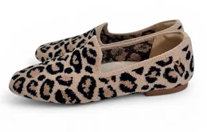 Vivaia Squared Toe Terry Knit Loafers Leopard Print Flat Comfy Shoe thumbnail 1