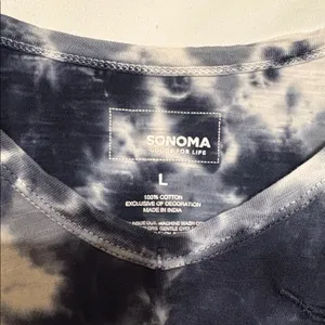 Sonoma Navy Blue and White Tie-Dye V-Neck Tee Boho Boxy SZ L 100% Cotton thumbnail 2