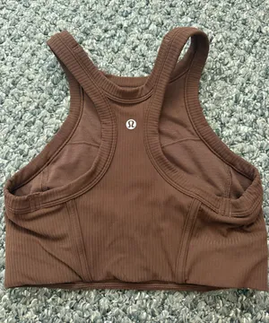lululemon athletica Ribbed High-Neck Crop Sports Bra in Brown thumbnail 1
