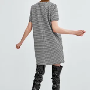 Zara Black and White Houndstooth Short Sleeves Front Pockets Sheath Dress thumbnail 2