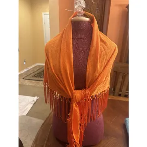 Unbranded Fringed Shawl Orange Wrap thumbnail 2